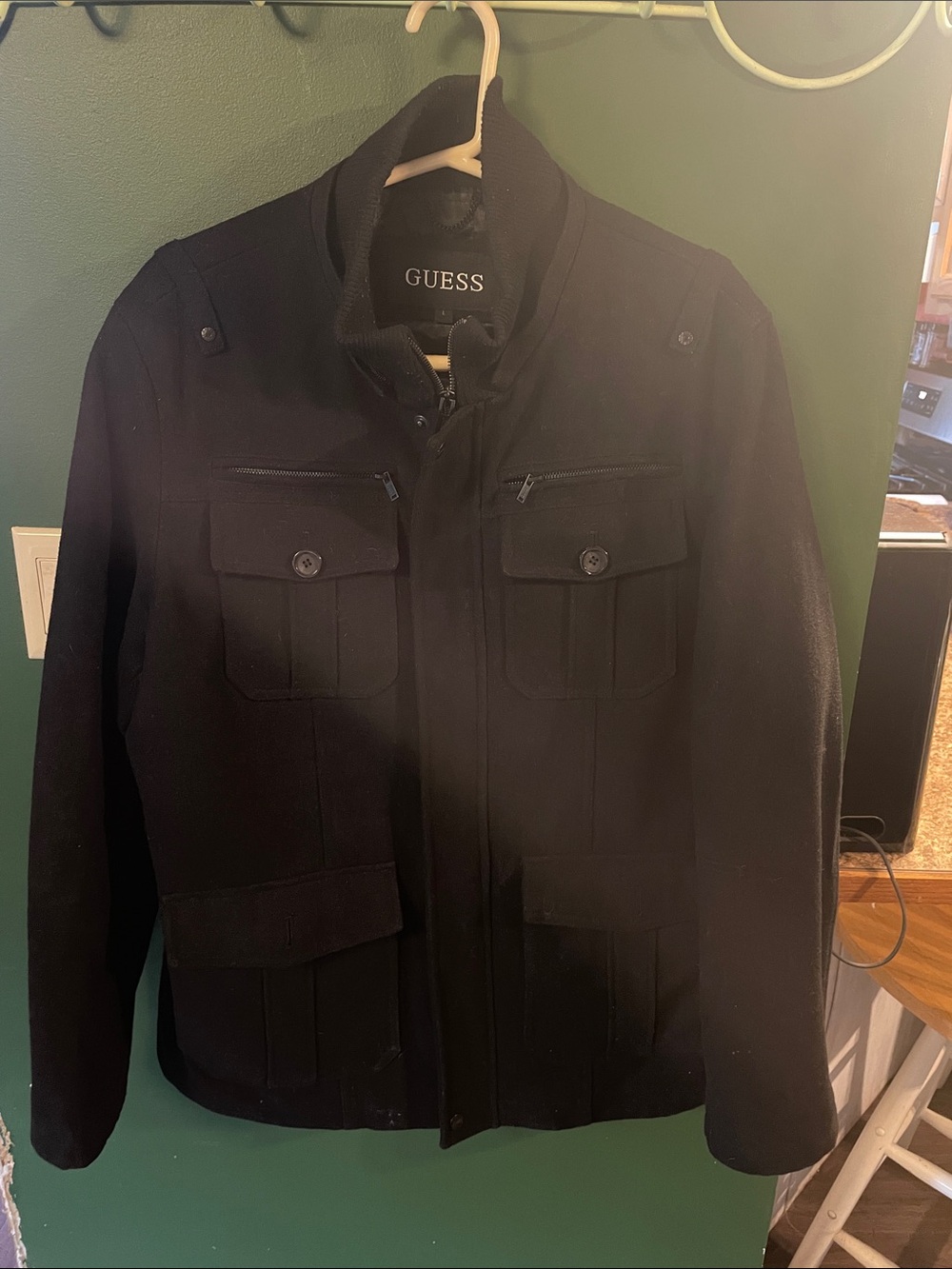 GUESS Black Military-Style Field Utility Jacket Women’s Size Large 54% Wool